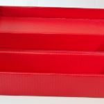 Store Ready Display Tray with separate shelves - displayed in roller coated Red 