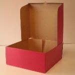Cake Box (Style 0426) roller coated pink to outside - kraft brown internally 