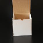 Die Cut DCC100 Cube Box with Hinged Lid (Stock Line) Kraft Inside - White Outside - 100x100x100mm